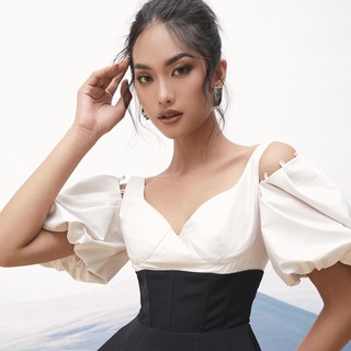 Áo kiểu tay bồng phối 2 màu
