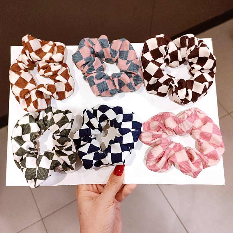 [Mã FAMARAL1 giảm 10K đơn 50K]Dây buộc tóc scrunchies kẻ caro nữ tính sang trọng phong cách hàn quốc