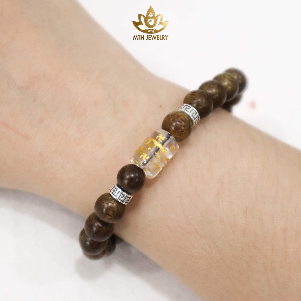 Vòng Trầm Hương Tròn Đơn Đính Đá Trụ Ngọc OMANI Trợ Mệnh Size 6/7/8/10mm - Đá Phong Thủy - MTH JEWELRY