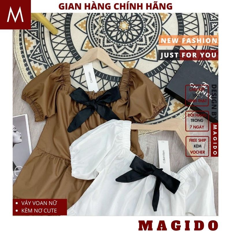 Váy Babydoll Nữ Dáng Xoè 3 Màu 💚 Đầm Nữ Tay Bồng Cổ Nơ Siêu Xinh ( Có kèm ảnh và thật ) ĐẦM trắng BÁNH BÈO CUTE ,MAGIDO | BigBuy360 - bigbuy360.vn