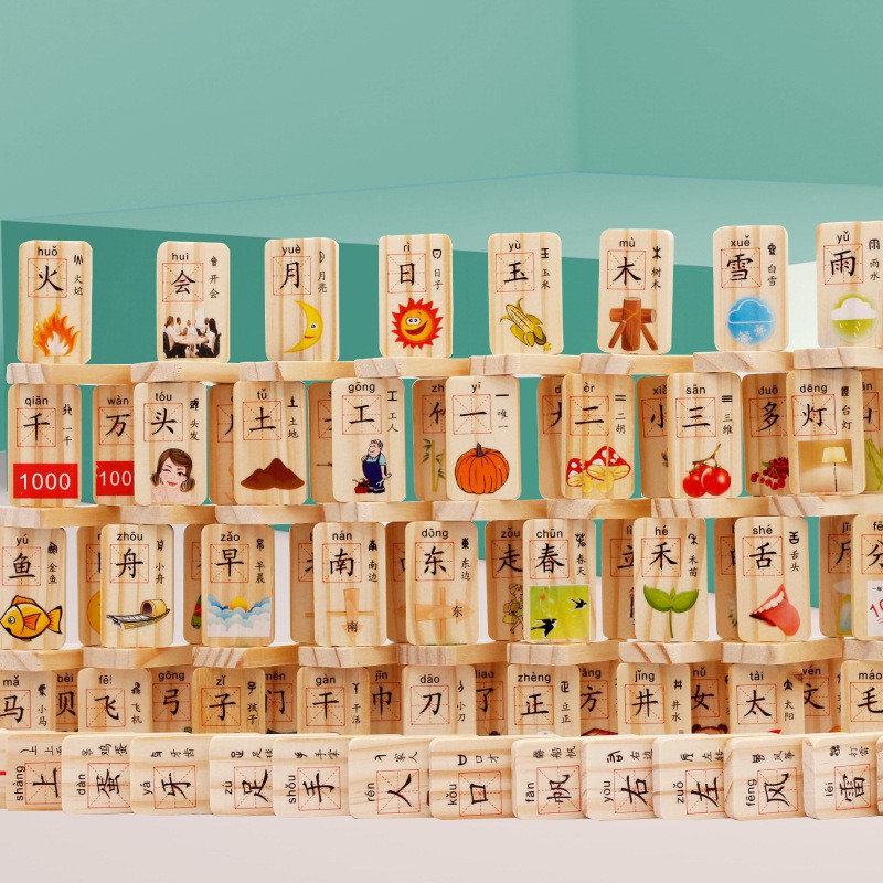 Bộ Thẻ Bài Domino Bằng Gỗ In Số Và Trái Cây Nhiều Mặt Phong Cách Trung Hoa