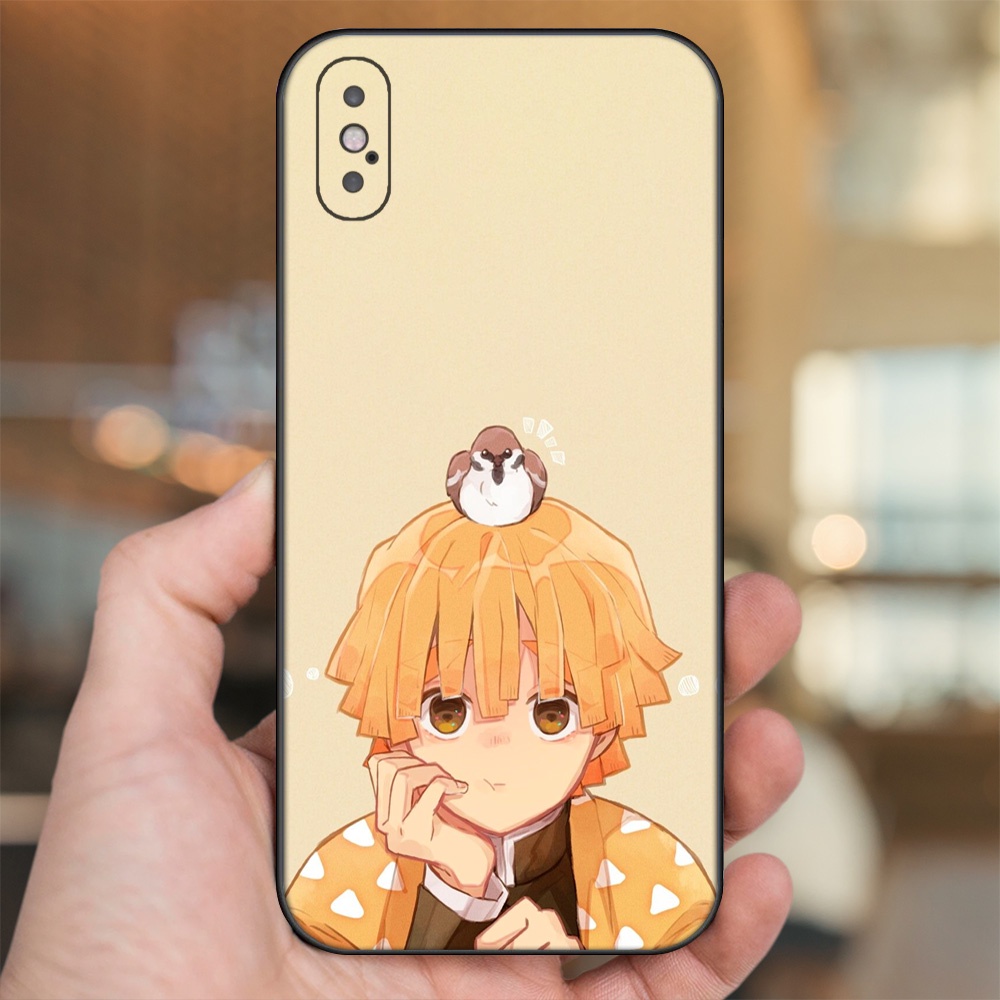 Ốp lưng iPhone X, Xs dẻo đen cạnh vuông in hình Zenitsu Kimetsu no Yaiba