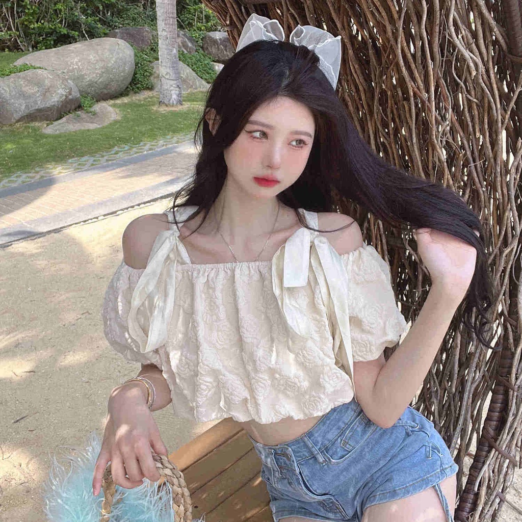 Áo Thun Tay Phồng Dáng Rộng Thiết Kế Cột Dây Thời Trang Mùa Hè Mới Cho Nữ