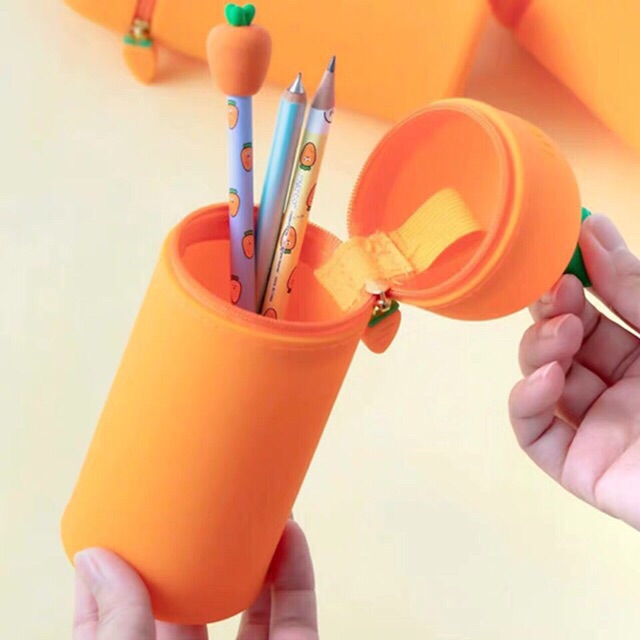 Bóp Viết hoặc làm ống cắm bút Carot Và Trái Thơm và Dâu Tây va Xương Rồng