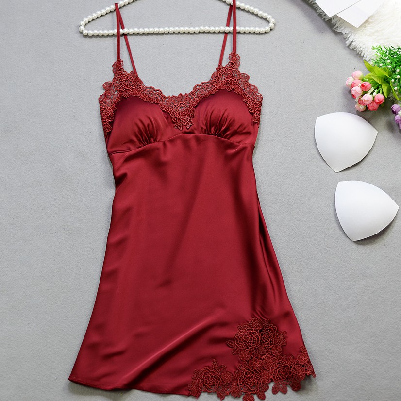 [Bigsize 40-62kg] Váy ngủ sexy lụa hai dây phối ren size M-XL🔥SIÊU SALE🔥Đồ ngủ lụa bigsize sale giá rẻ | BigBuy360 - bigbuy360.vn