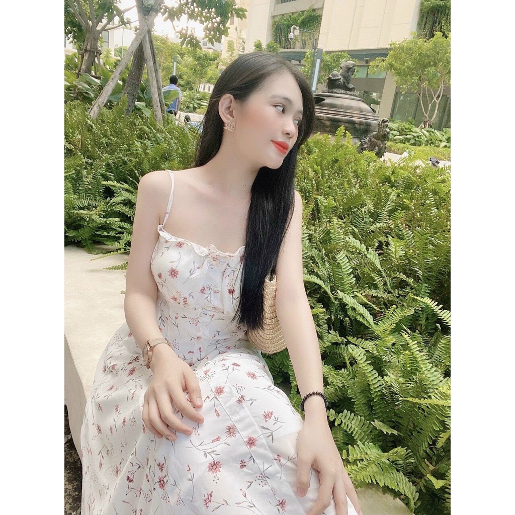 D3148❤️Đầm 2 dây hoa nút bọc (lụa hoa)❤️ | BigBuy360 - bigbuy360.vn