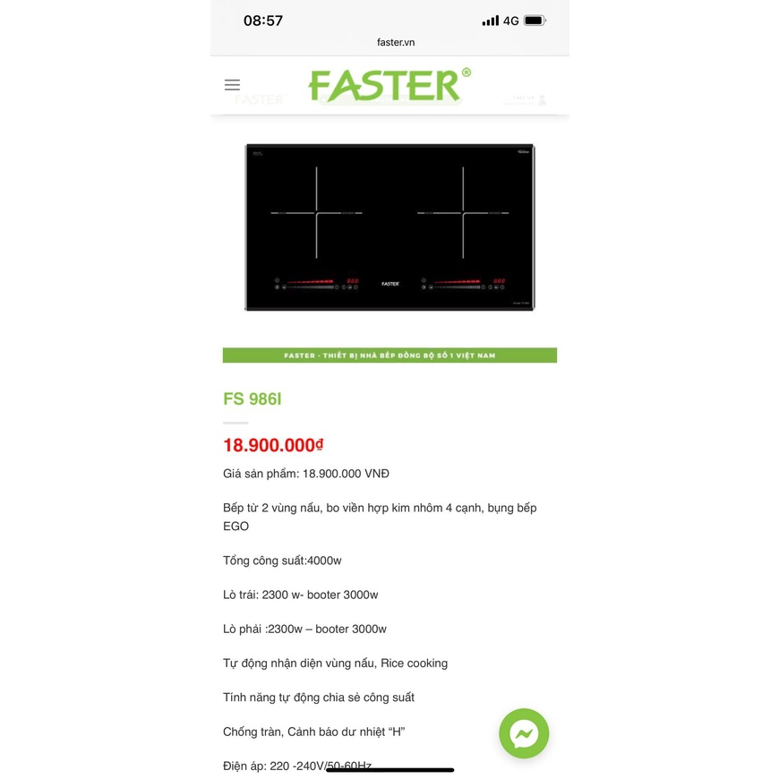 Bếp Từ FASTER FS 986I Công Nghệ Bảng Mạch E.G.O Châu Âu,kính schott Đức,siêu tiết kiệm điện,đun sôi liu riu