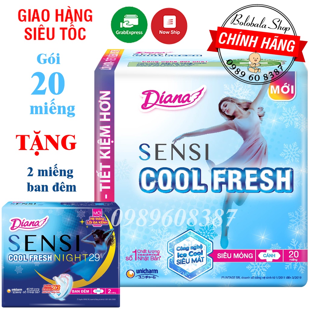 Băng vệ sinh Diana Sensi Cool Fresh siêu mỏng cánh gói 20 miếng