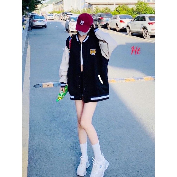 Áo bomber phối tay gấu Splid nỉ ngoại H26