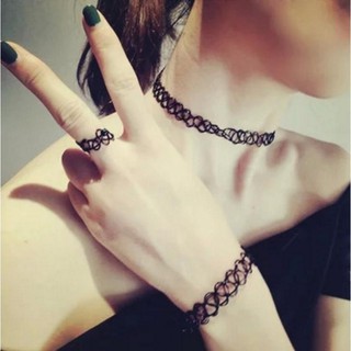 Set Tatoo Choker Ba Món Dây Đôi (Cổ, Tay, Nhẫn)(giá rất rẻ)