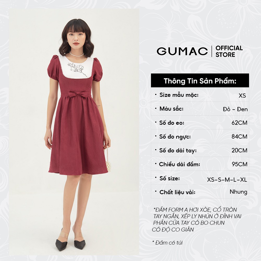 [Mã WABRG208 giảm 10% tối đa 50k đơn từ 250k] Đầm xòe nữ phối yếm thêu GUMAC phong cách thanh lịch, sang trọng DB395 | BigBuy360 - bigbuy360.vn