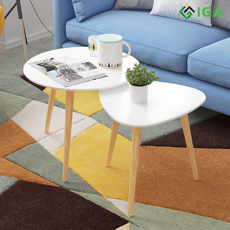 Bàn trà sofa, bàn trà bệt oval kết hợp ghế sofa phong cách Nordic chân gỗ sồi- BO50M.01
