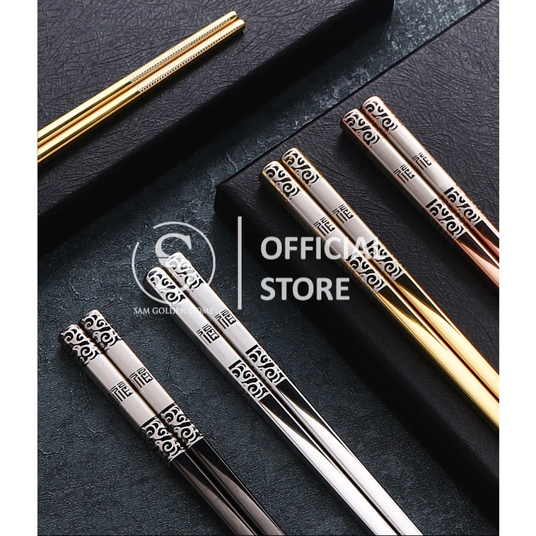 Đũa Inox 304 hàn quốc chống trơn trượt cao cấp mạ vàng mạ bạc titanium sang trọng siêu bền