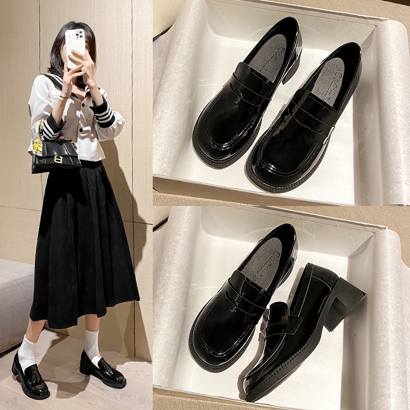 Giày Cao Gót 6Cm Bằng Da Mềm Mũi Tròn Phong Cách Lolita Đơn Giản Chuyên Nghiệp Cho Nữ