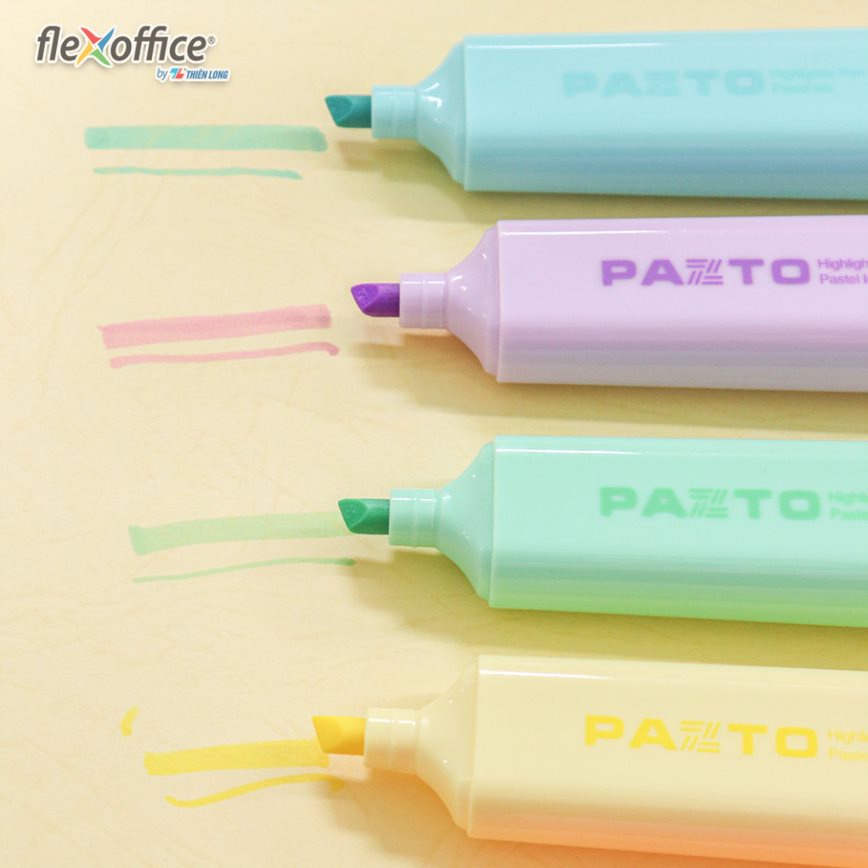 Combo 5 màu Bút dạ quang màu Pastel Flexoffice Pazto FO-HL009/VN - Không để lại vết khi Photocopy