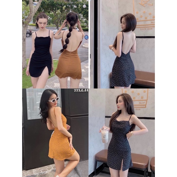 (HÌNH THẬT) Đầm 2 dây body hở lưng form A sang chảnh Yn