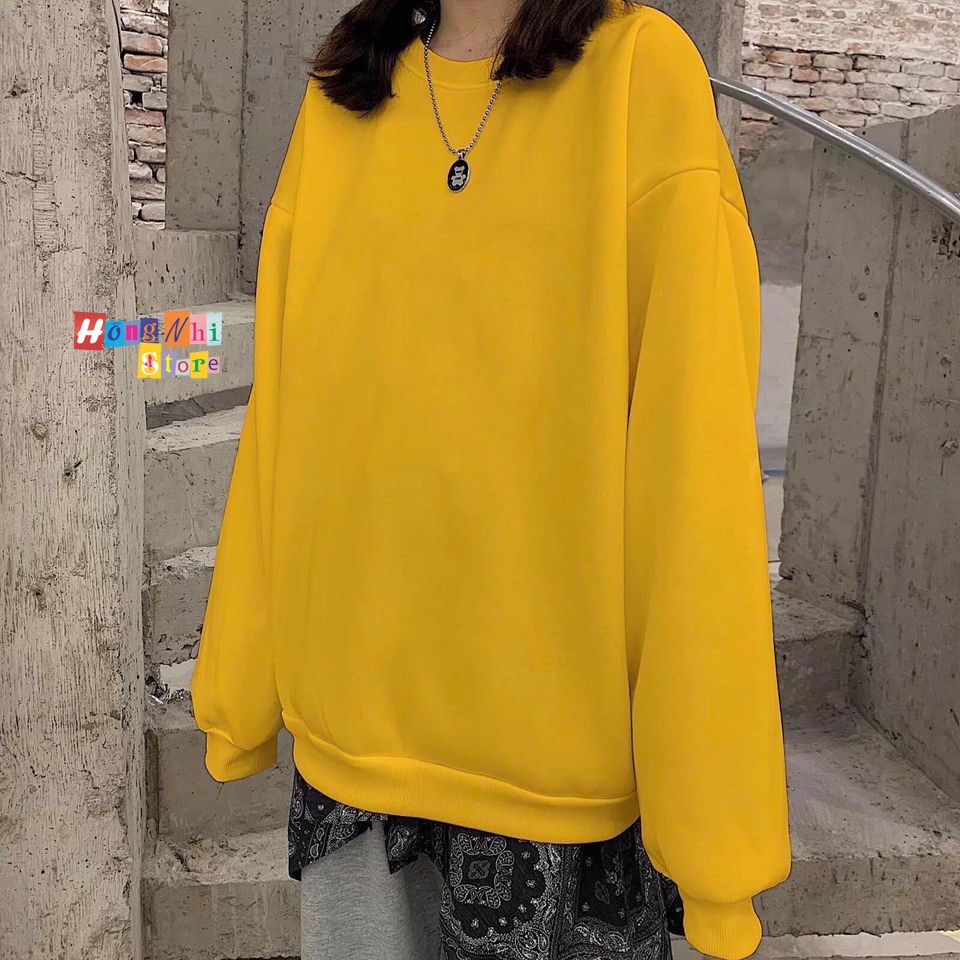 Áo Sweater Trơn Ulzzang Unisex Màu Vàng Chất Nỉ Bông Cao Cấp Dáng Rộng Nam Nữ - MM