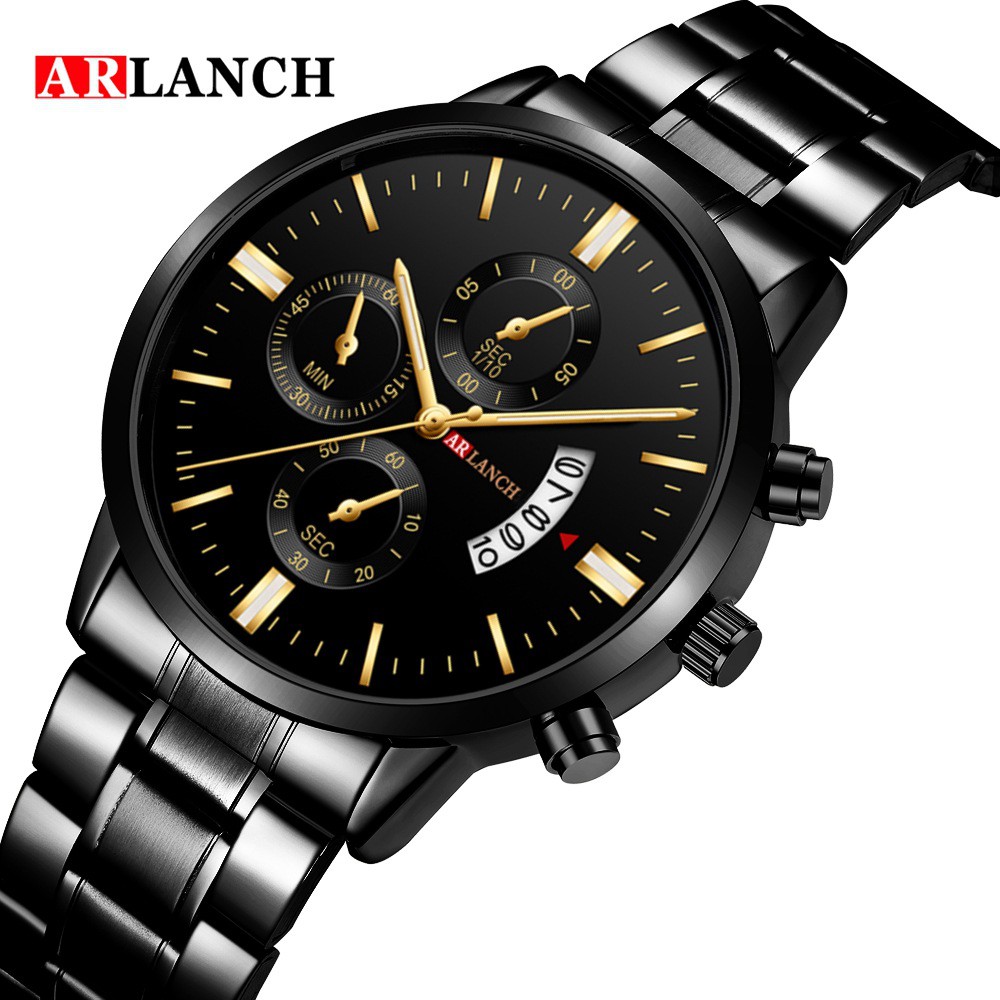 Đồng Hồ Nam Arlanch Dây Thép Đen Phong Cách Doanh Nhân Sang Trọng, Có Lịch Ngày, Kính cường lực chống xước - Tặng hộp | BigBuy360 - bigbuy360.vn