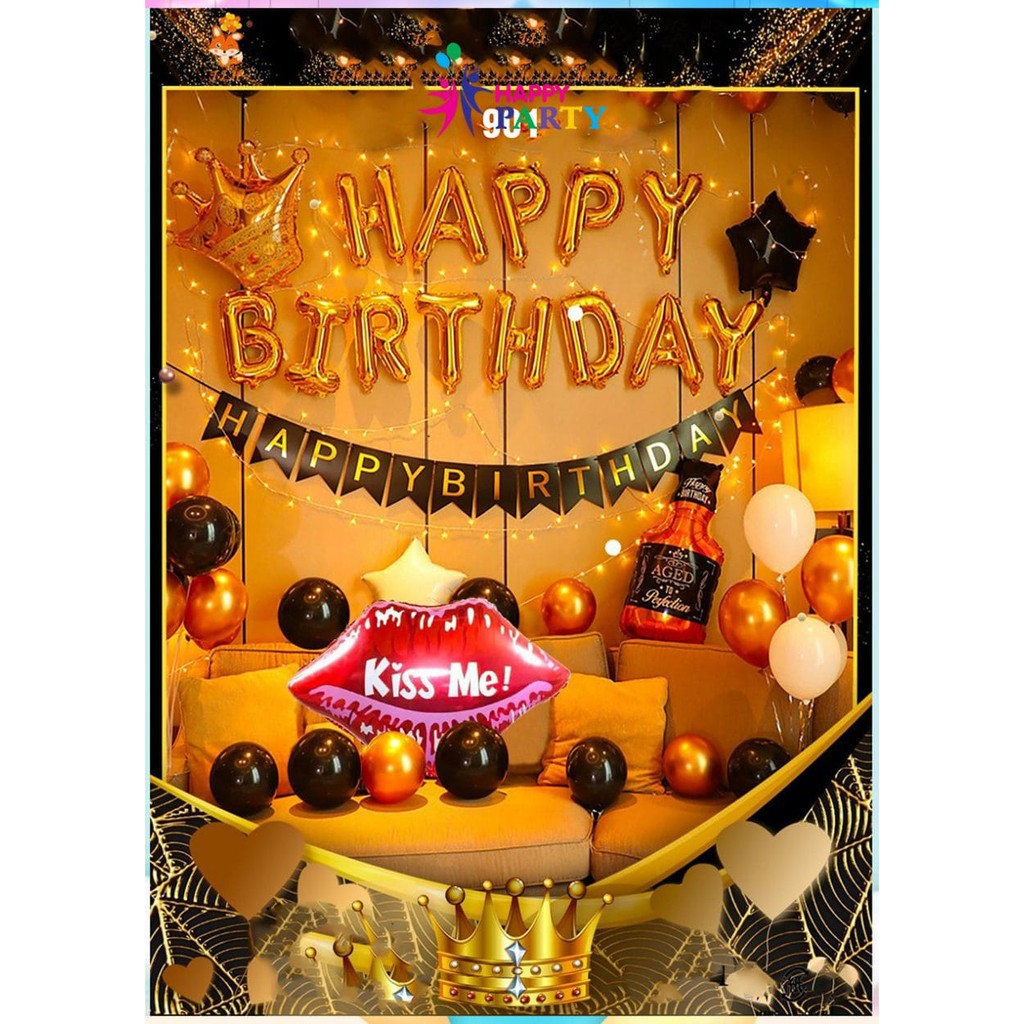 [Có Đèn Led] Set Bóng Bay Trang Trí Sinh Nhật 1 Bóng Kiss Me, Bóng Chữ Happy Birthday, 1 Bóng Chai Rượu, 1 Bóng Sao(901)