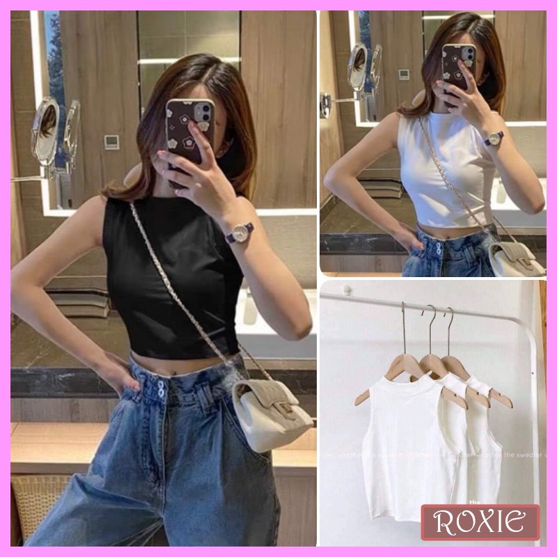 [Mã FAMAYWA giảm 10K đơn 50K] Áo ba lỗ nữ dáng croptop ôm body cổ cao phong cách ulzzang - Roxie
