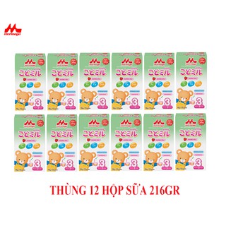 Thùng 12 hộp sữa Morinaga số 3 hương dâu 216gr date T10.2021 ( hàng tách tem khuyến mãi)