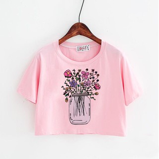 Áo thun croptop nữ in lọ hoa đẹp dlx