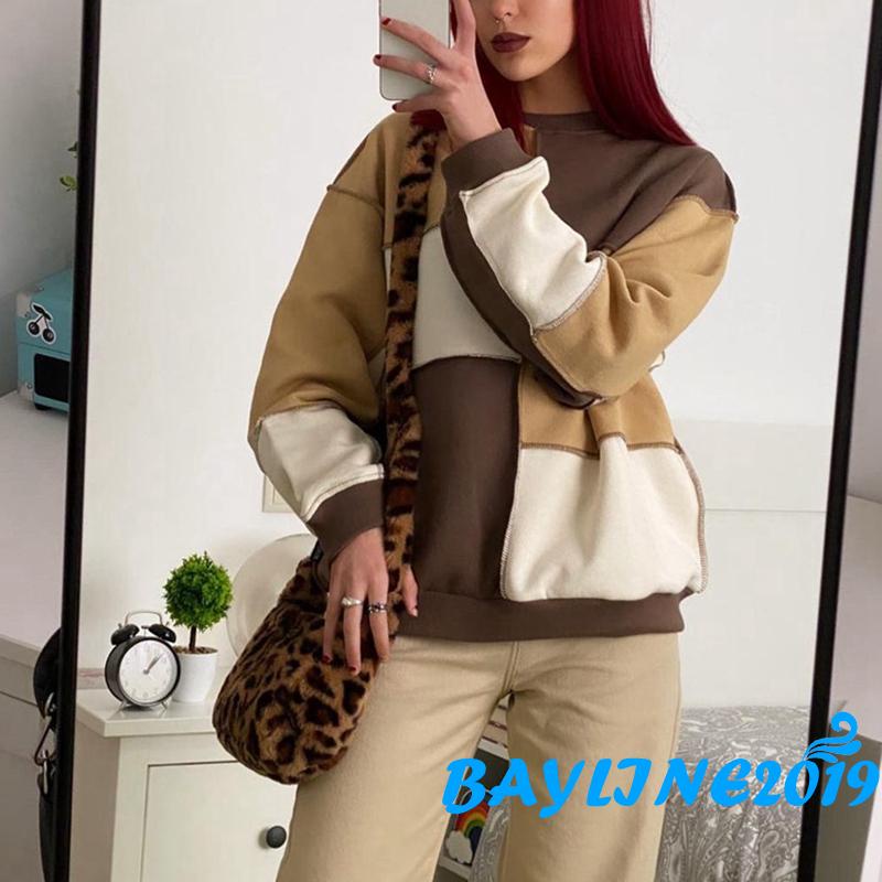 Áo sweater tay dài phối màu sắc thời trang dành cho nữ