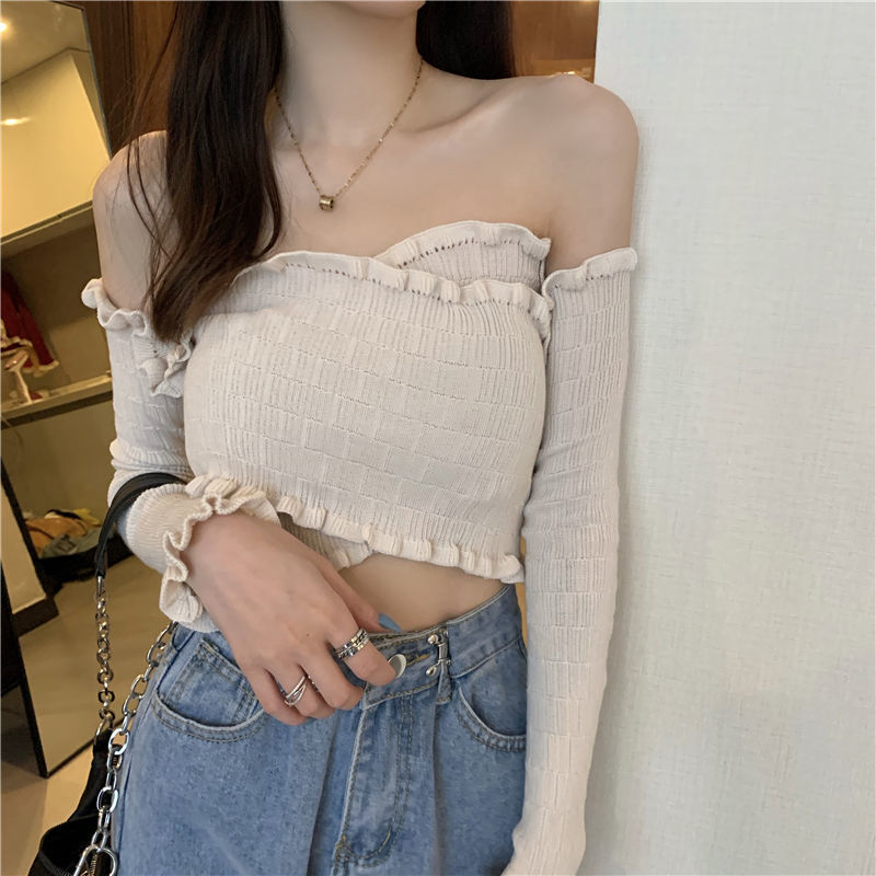 Áo Dệt Kim Tay Dài Hở Vai Gợi Cảm Cho Nữ