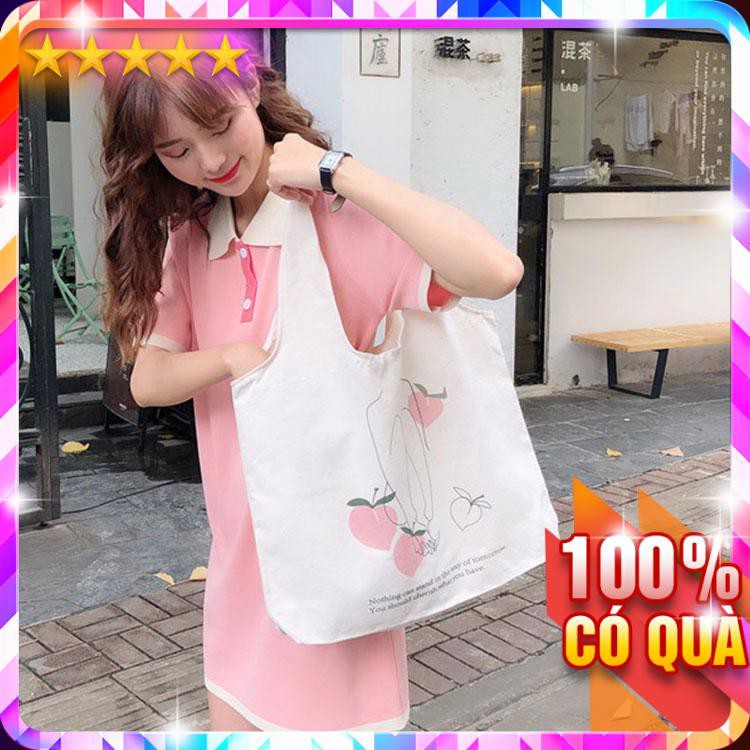 Túi Vải Tote Cỡ Lớn Trái Đào Và Cô Gái P1400 - LoanTay