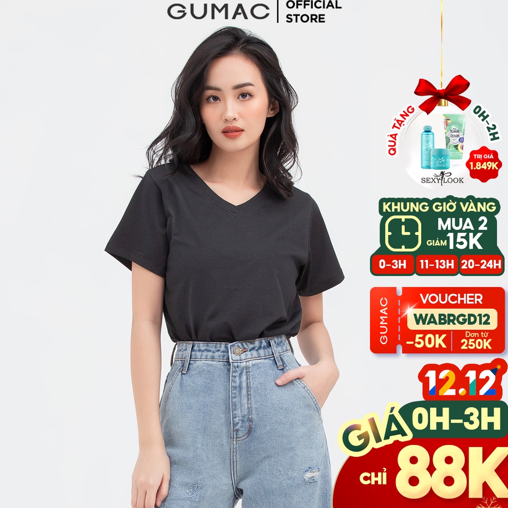 Áo thun nữ trơn cổ tim cơ bản GUMAC nhiều màu, form cơ bản ATB808 - HÀNG MỚI VỀ
