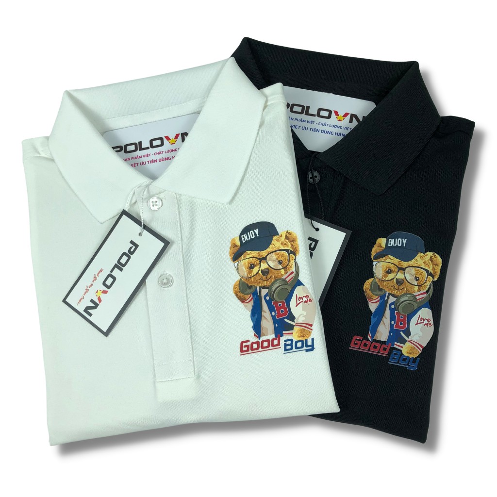 Áo thun polo nam cổ bẻ , vải cá sấu , hình Gấu Good Boy - hình ảnh sắc nét ,không xù lông, không ra màu, không co rút áo
