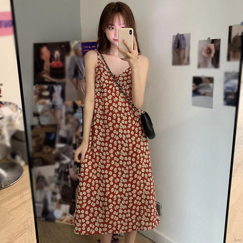 đầm hoa váy hoa nhí Women's Beach Style Flowers Print Backless Summer Sexy Midi Dress