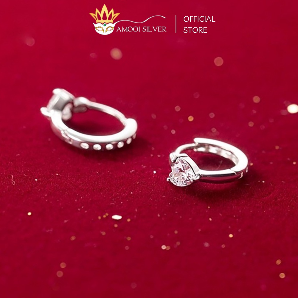 Bông Tai Bạc S925 Khoen Tròn Trái Tim Đường Kính 8mm - Amooi Silver AB119