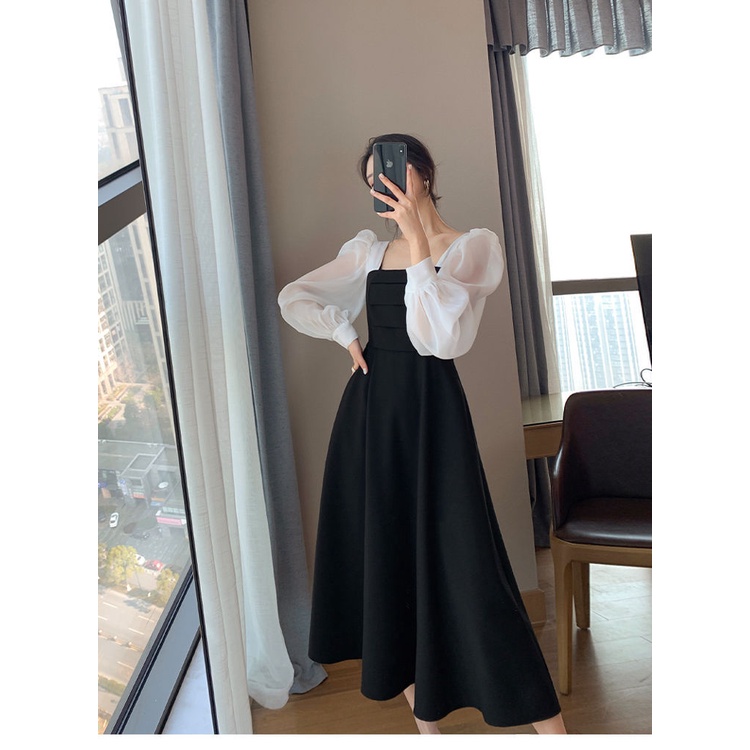Váy Cổ Vuông Tay Trắng ⚡️ẢNH THẬT⚡️ Đầm Chất Voan Mát, Dài Tay Cho Nữ | BigBuy360 - bigbuy360.vn