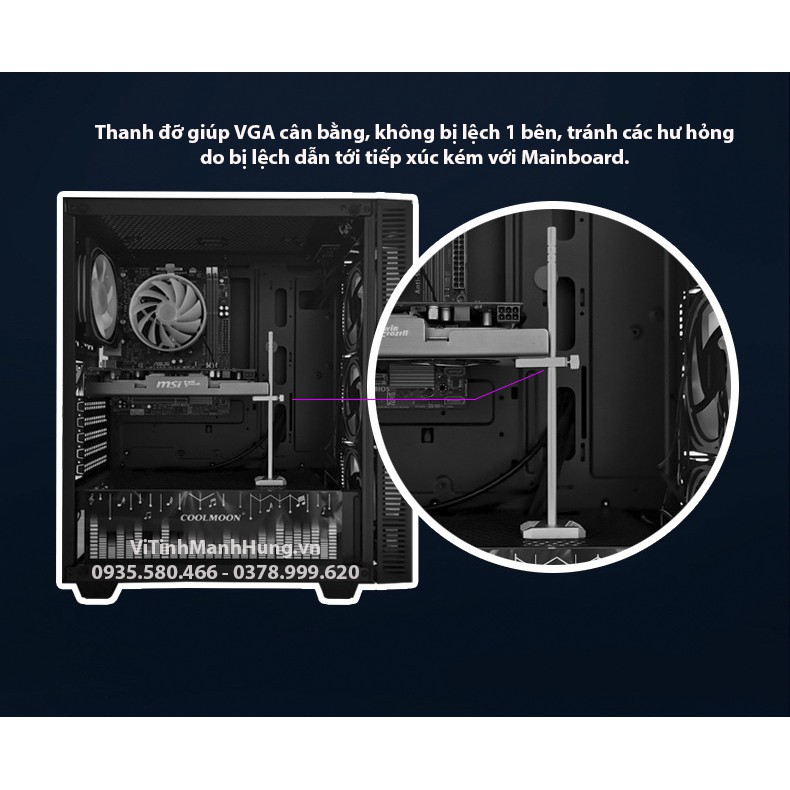 Thanh đỡ VGA CoolMoon VT192, dạng đứng, đế có nam châm hít.