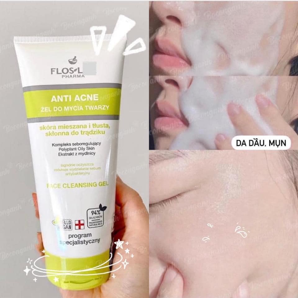 SỮA RỬA MẶT GIẢM MỤN KIỀM DÀU FLOSLEK PHARMA ANTI ANCE FACE CLEANSING GEL BA LAN 200ML