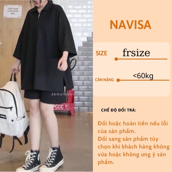 Áo thun polo nữ cổ khóa unisex form rộng tay lỡ NAVISA pl02