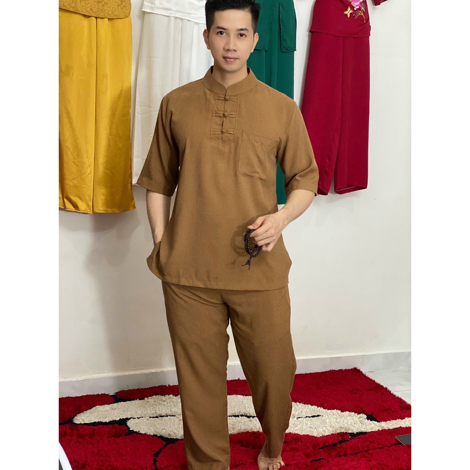 Đồ Lam Đi Chùa # Mẫu Cặp cổ tròn 3 nút Linen #Đồ Bộ Nam Nữ # Quần Áo Nam Nữ