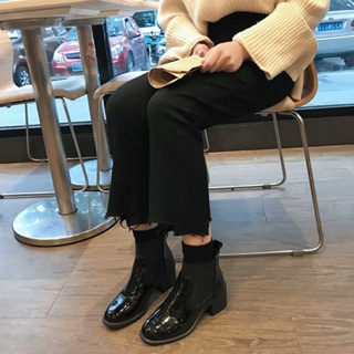 Giày boot cổ thấp da bóng ulzzang