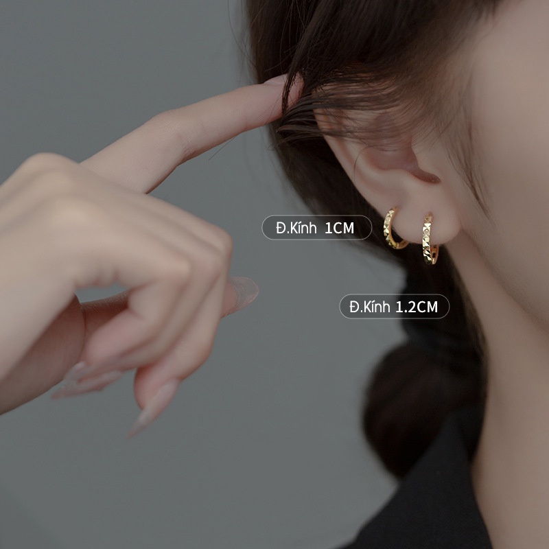 Khuyên tai bạc S925 Xi Vàng 18K Cá Tính Dáng Tròn B2705 - Bảo Ngọc Jewelry