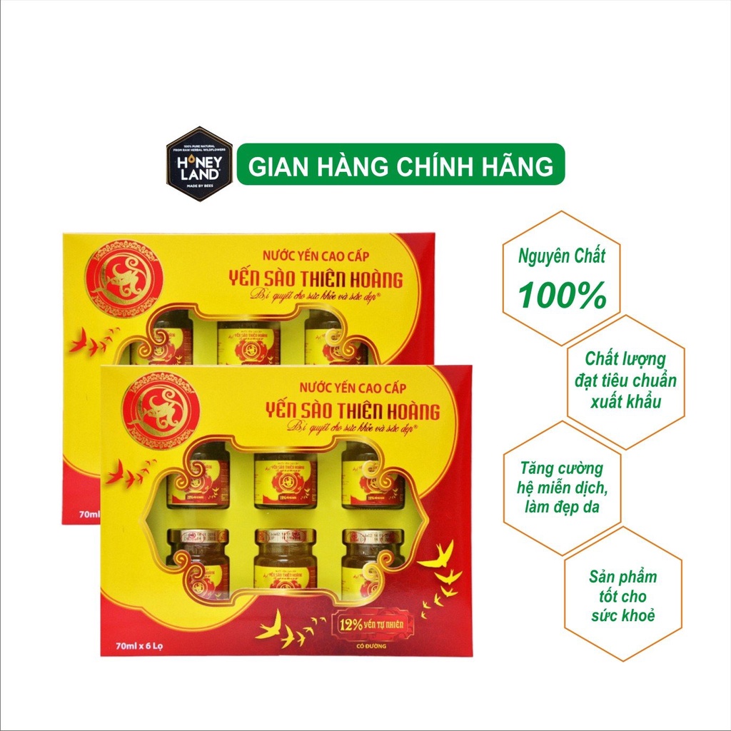 Combo 2 hộp nước Yến Thiên Hoàng có đường 12% Yến Honeyland tổng 12 lọ