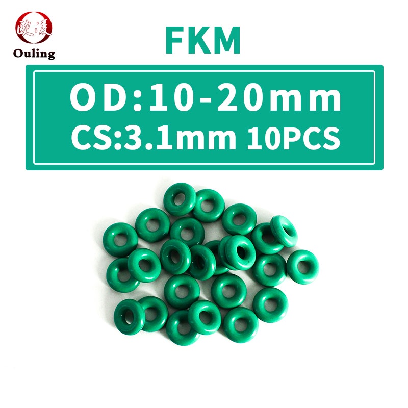 10 CÁI / Lô Vòng đệm cao su Flo Màu xanh lá cây FKM O Vòng đệm CS 3,1mm Độ dày OD10 / 11/12/13/14/15/16/17/18/19/20 * 3,1mm Vòng đệm dầu O-ring Vòng đệm chịu dầu , Chịu mài mòn, chịu áp lực, chống lão hóa và chịu nhiệt độ cao