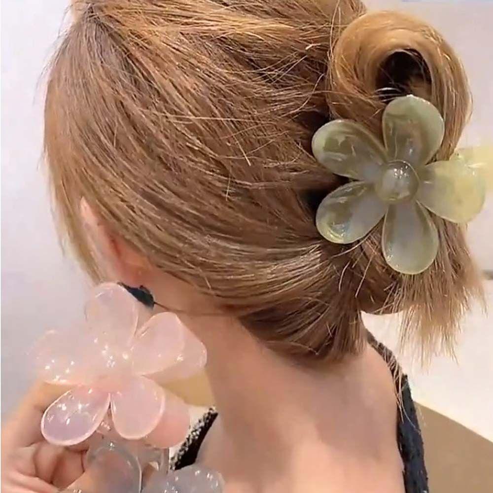Kẹp Tóc Hoa Dạng Thạch Trong Suốt Màu Hồng / Vàng / Tím / Xanh Lá / Xám /