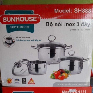 Bộ 3 nồi inox Sunhouse SH888