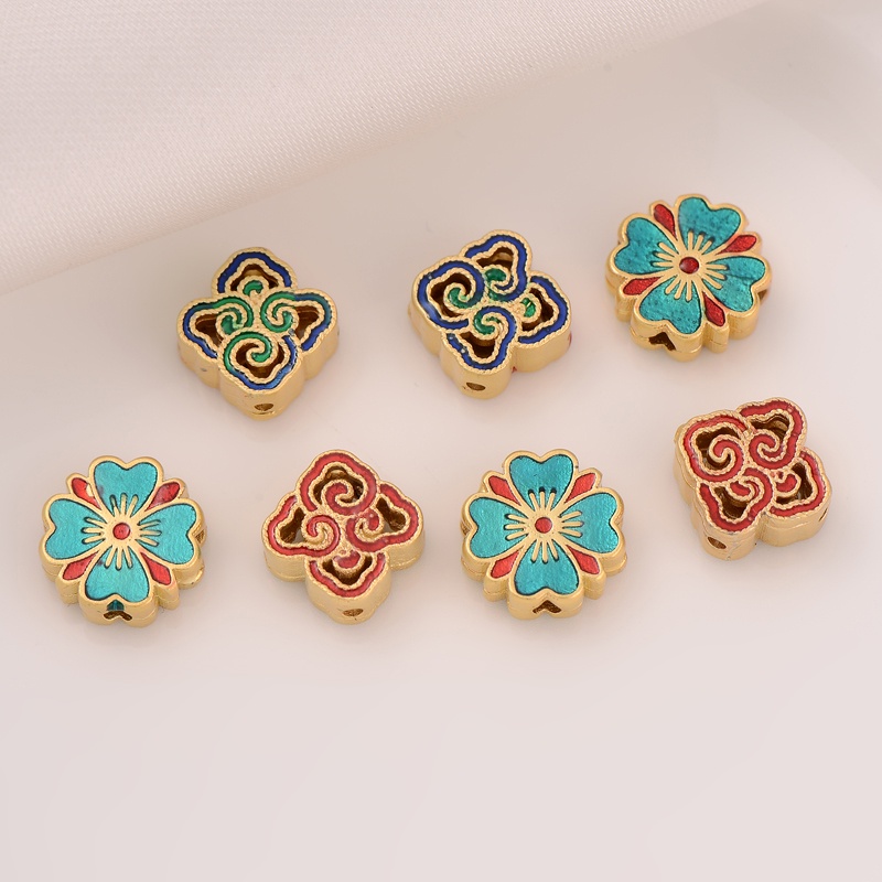 Vòng Tay Chuỗi Hạt Hình Cỏ Bốn Lá Màu Sắc Nhám 18K diy