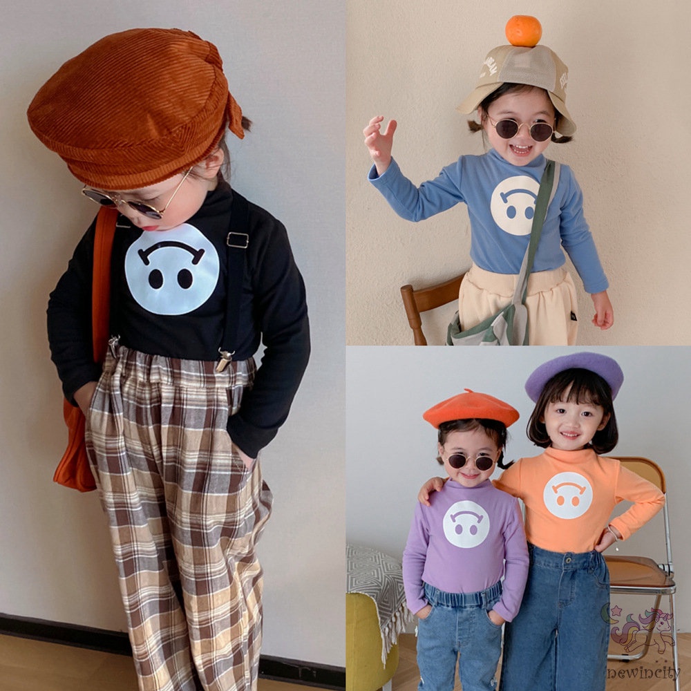 Áo thun bé gái tay dài in hình hoạt hình đơn giản dễ thương