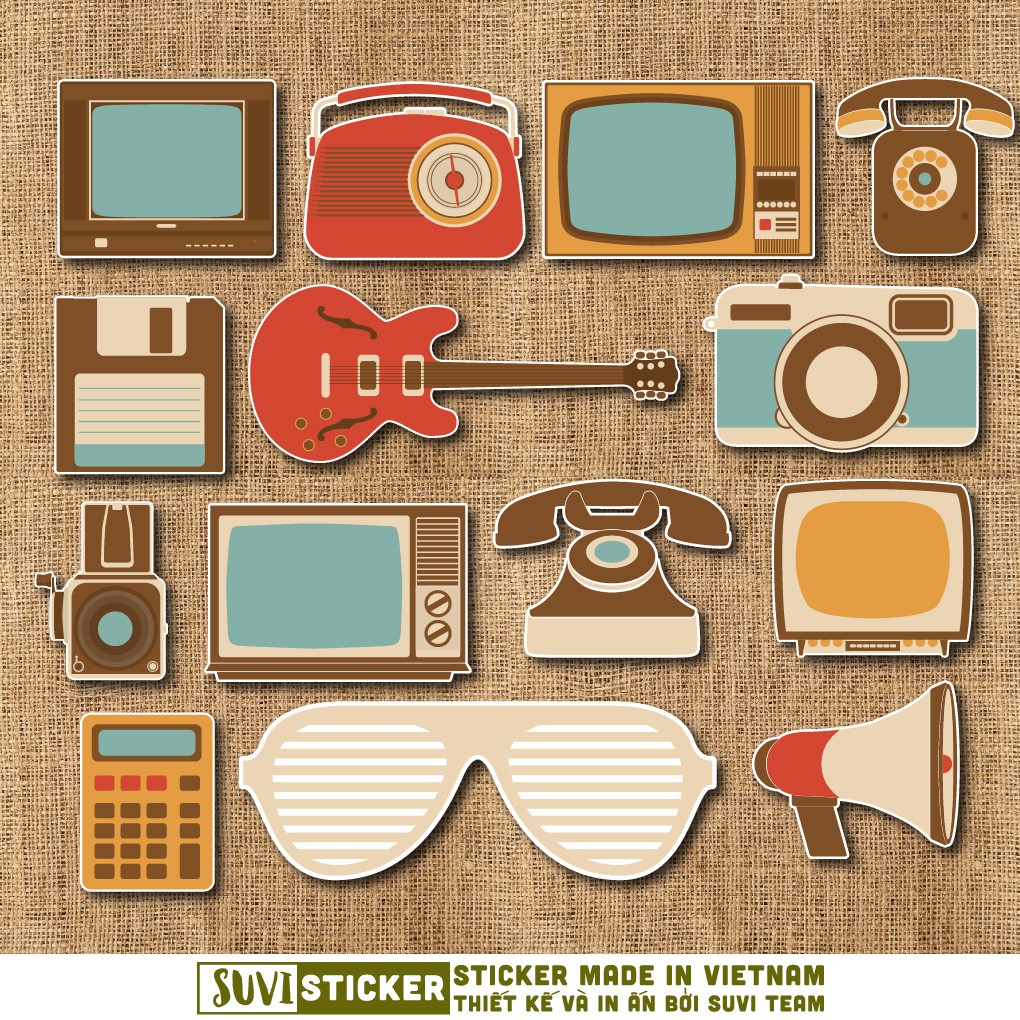 50 Sticker Retro Things chống nước sticker dán mũ bảo hiểm, laptop, điện thoại, đàn guitar, vali. MSP: NS14