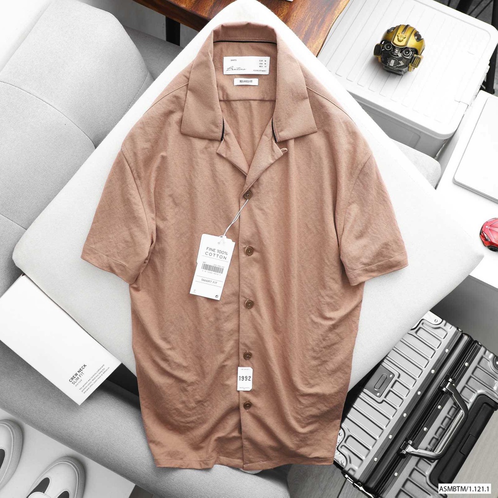 Áo sơ mi nam cổ vest, chất da cá mềm mịn-form rộng thoải mái