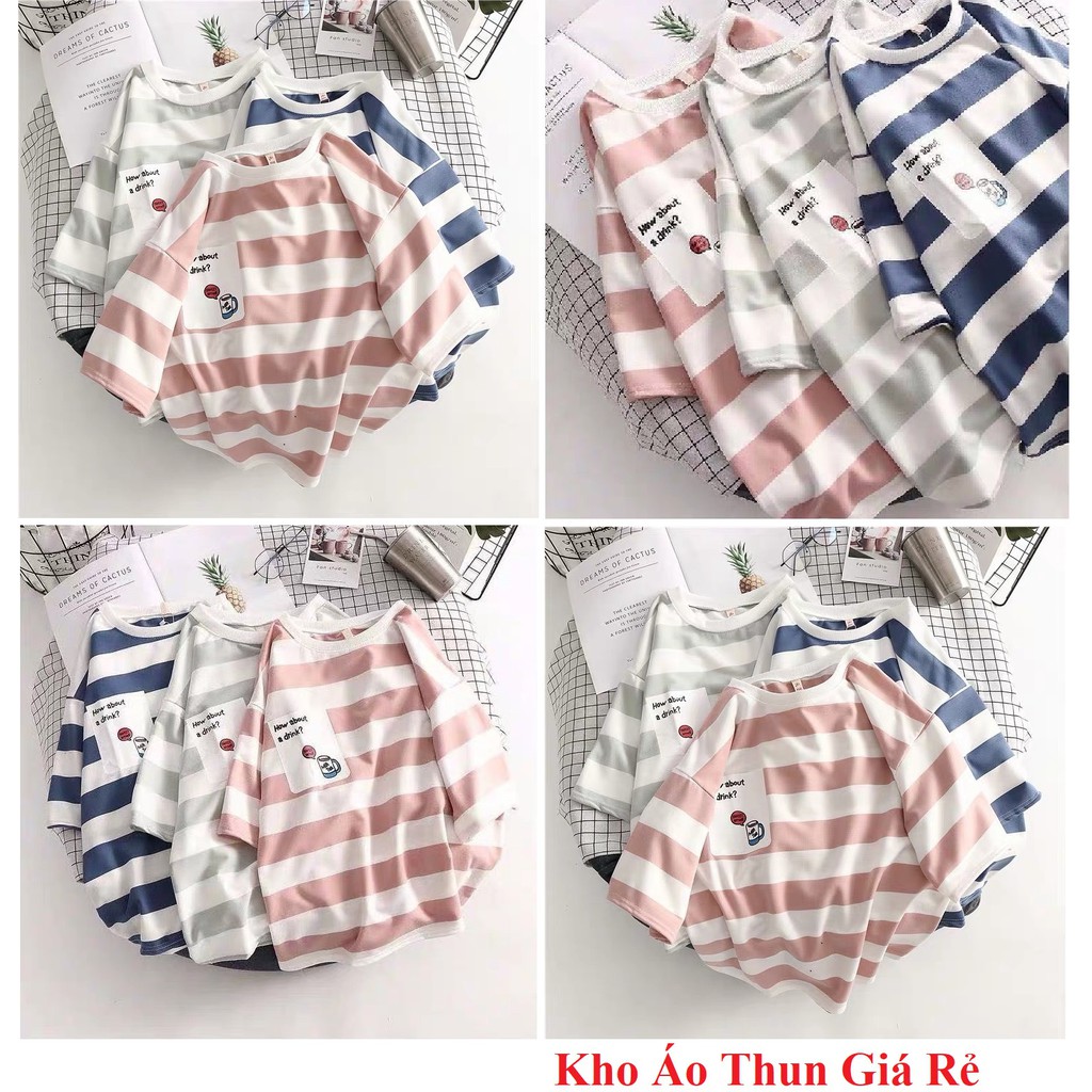 Áo thun cotton sọc ngang form rộng