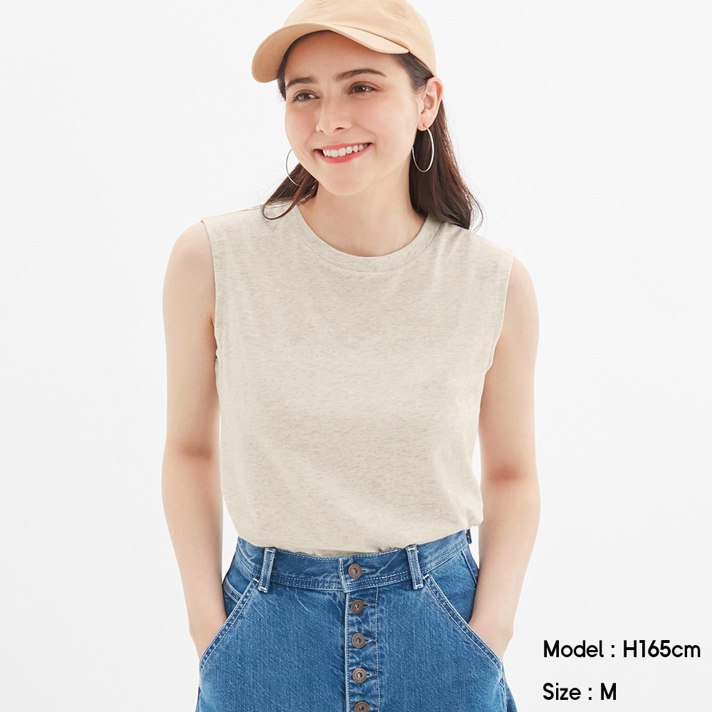 Áo Thun Sát Nách GU Cotton Trơn Màu Kem Chính Hãng 100% - GU Shop